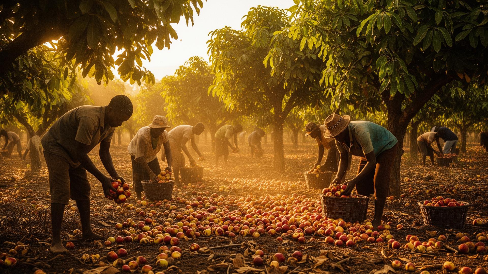 Nigerian farmer holding cashew apples and nuts